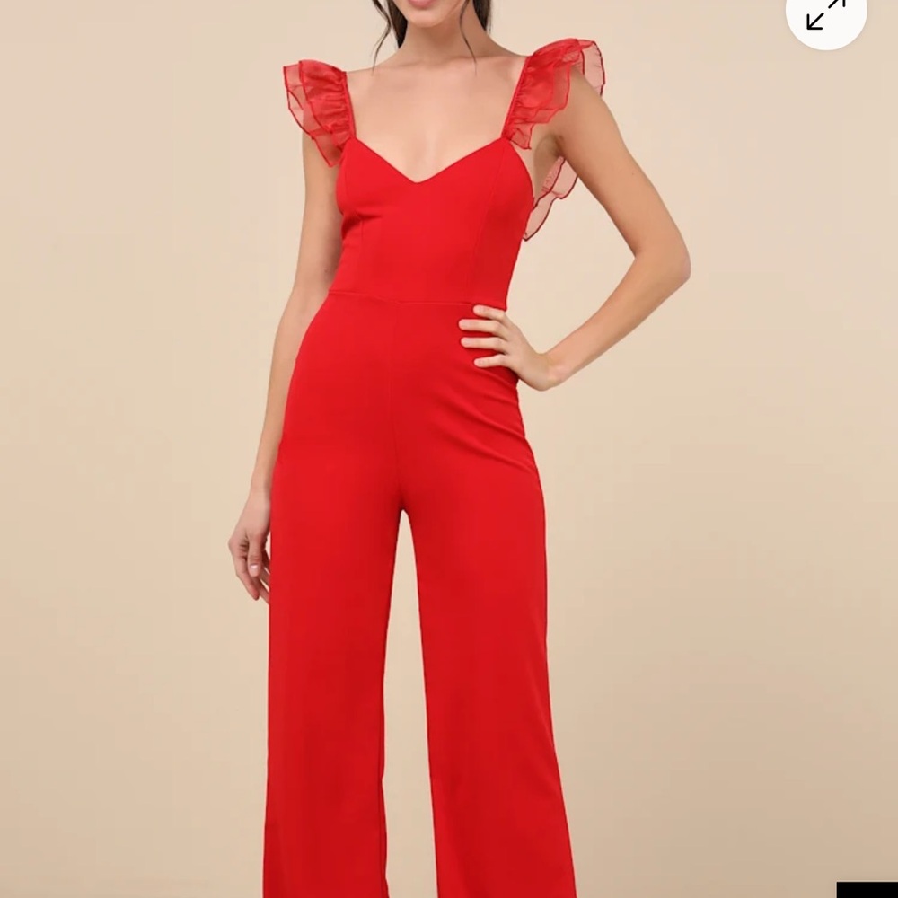 Lulus Luxe Position Red Ruffled Wide-Leg Jumpsuit - Picture 6 of 9